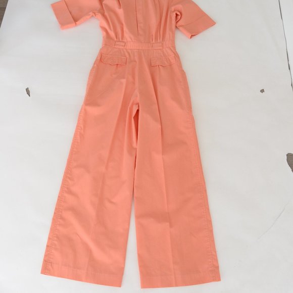 Coral Short Sleeve Jumper Pantsuit 70s Bell Bottoms Leisure Suit - Picture 14 of 16